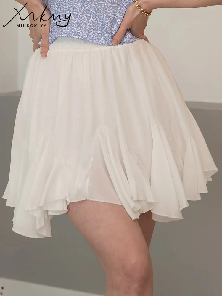 MiuKiMiYa White Pleated Mini Skirts Women Summer 2025 High Waist Irregular Pleated A Line School Black Short Skirts For Women