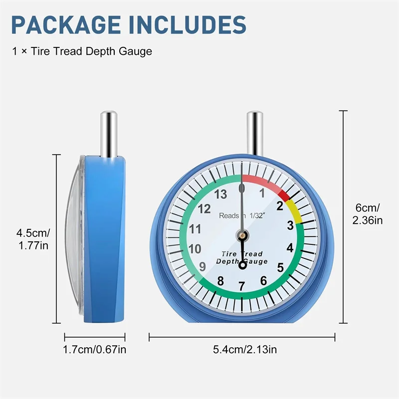 

Tire Tread Depth Gauge Dial Type Tire Tread Depth Gauge Professional For Motorcycle Car Truck & Bus Easy Reading Dial