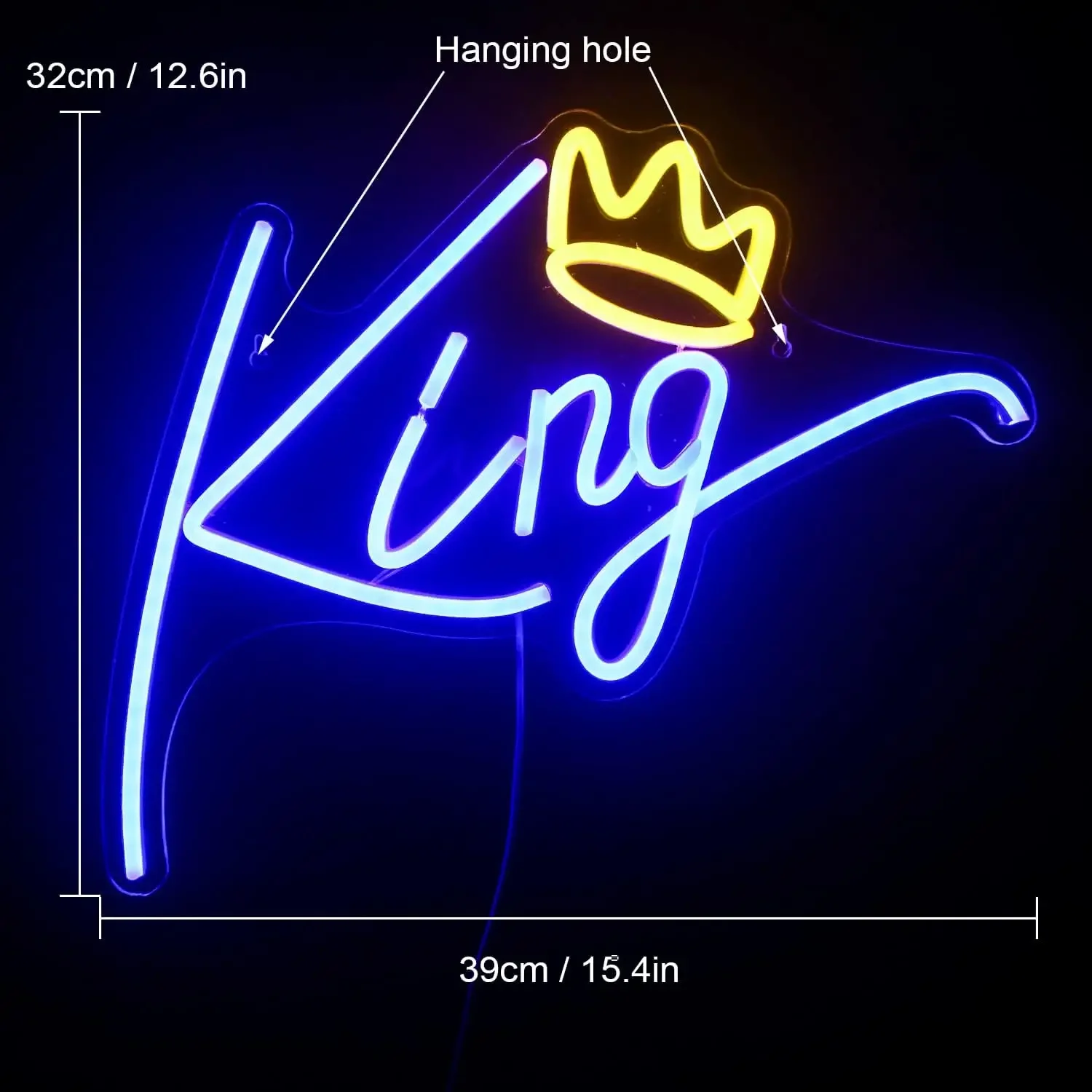 Neon Sign Blue Letters Led King Crown Wall Decorative Lights Kids Teen Boys Room Birthday Wedding Party Bar Decor USB