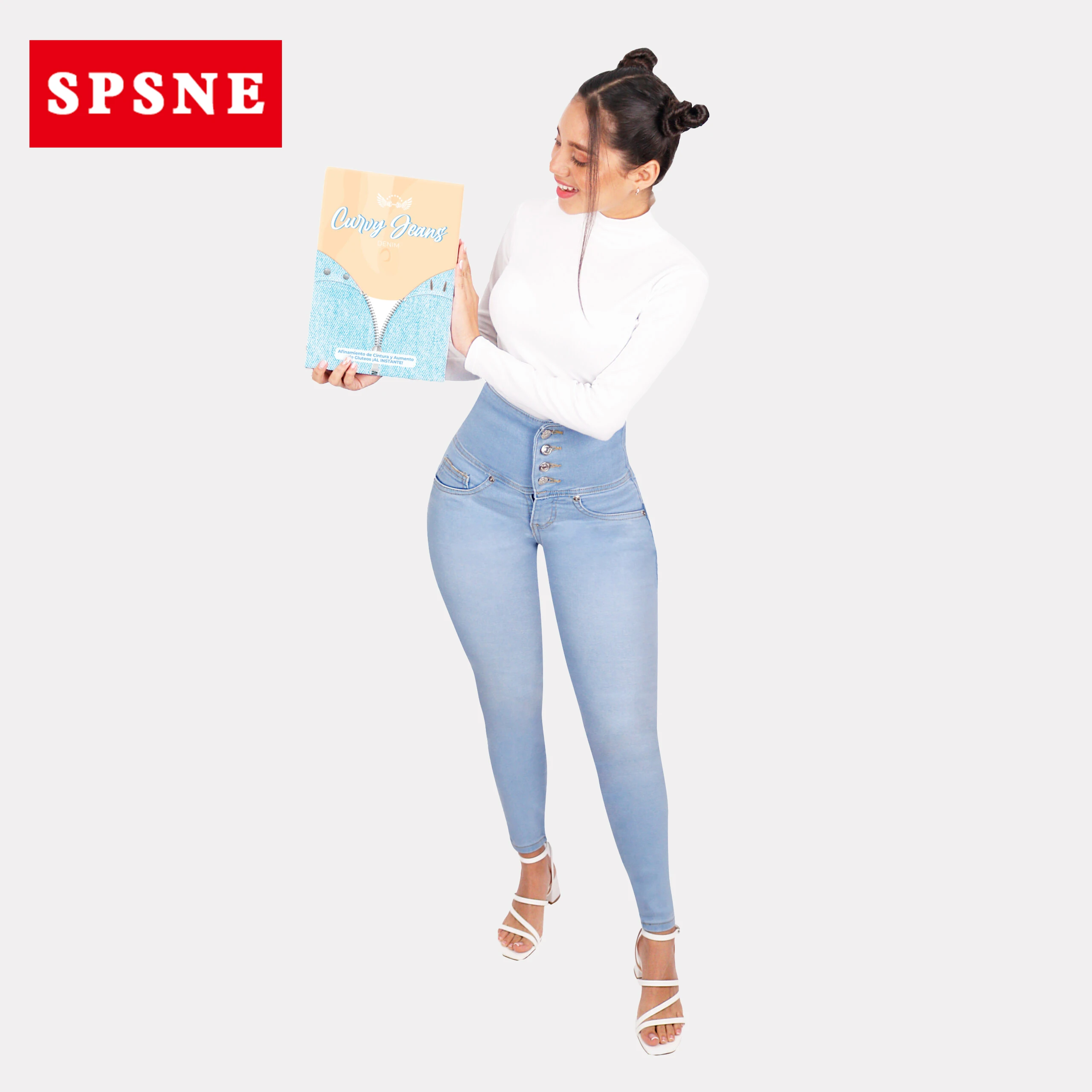 Curvy Jeans – Azul Oscuro High Waisted And Buttocks Lifted Jeans Ultimate Waist To Hip Ratio Denim Pants With Four Buttons