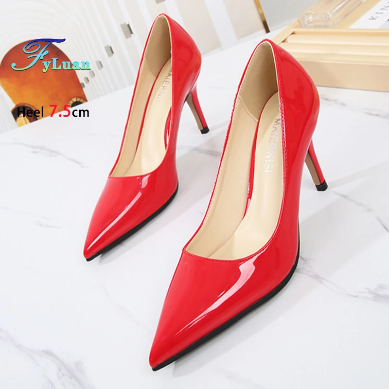 Elegant Shallow Mouth Women Single Shoes 7.5CM High Heels Work Dress Shoes Female Stiletto Fashion Pointed Office Pumps Size 46