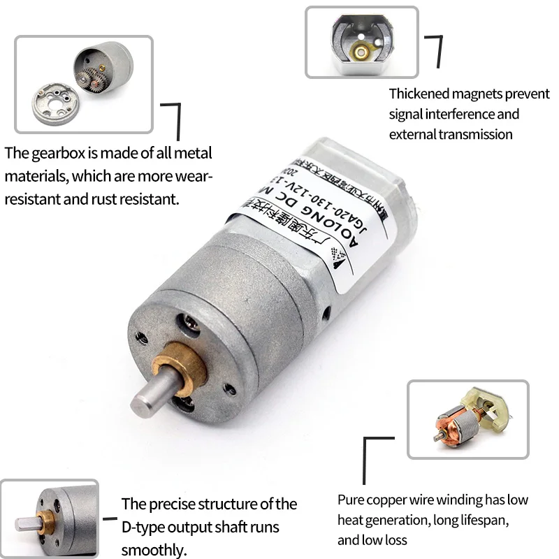 AOLONG Micro DC Low Speed Motor JGA20-130 130 dc motor gear box 12v motor dc