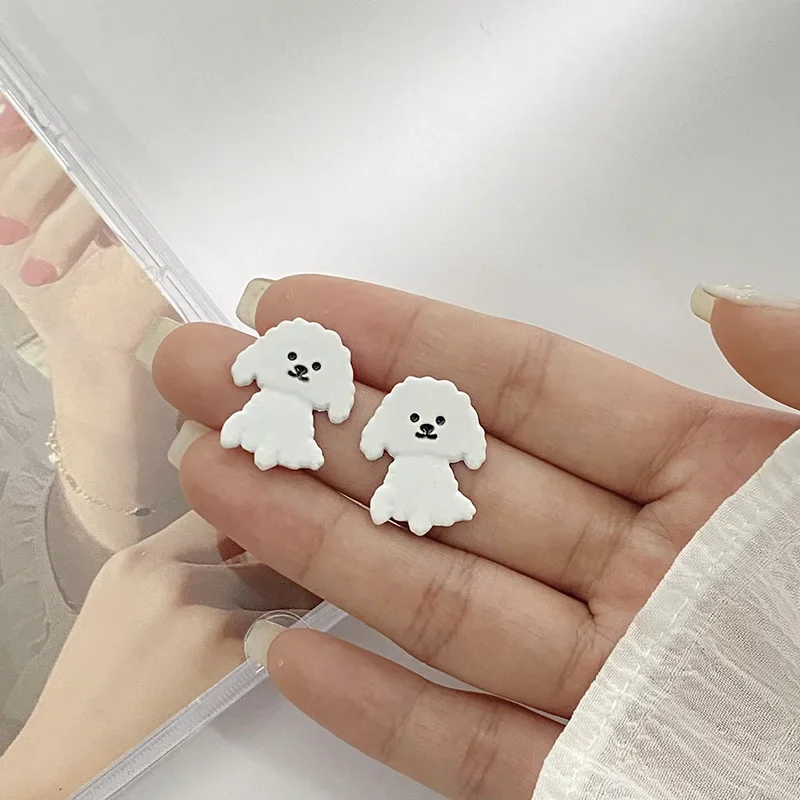 Japanese Cartoon Cute Little White Dog Ear Clips Earring Non Pierced Fashion Funny Dog Puppy Clip Earring Without Piercing