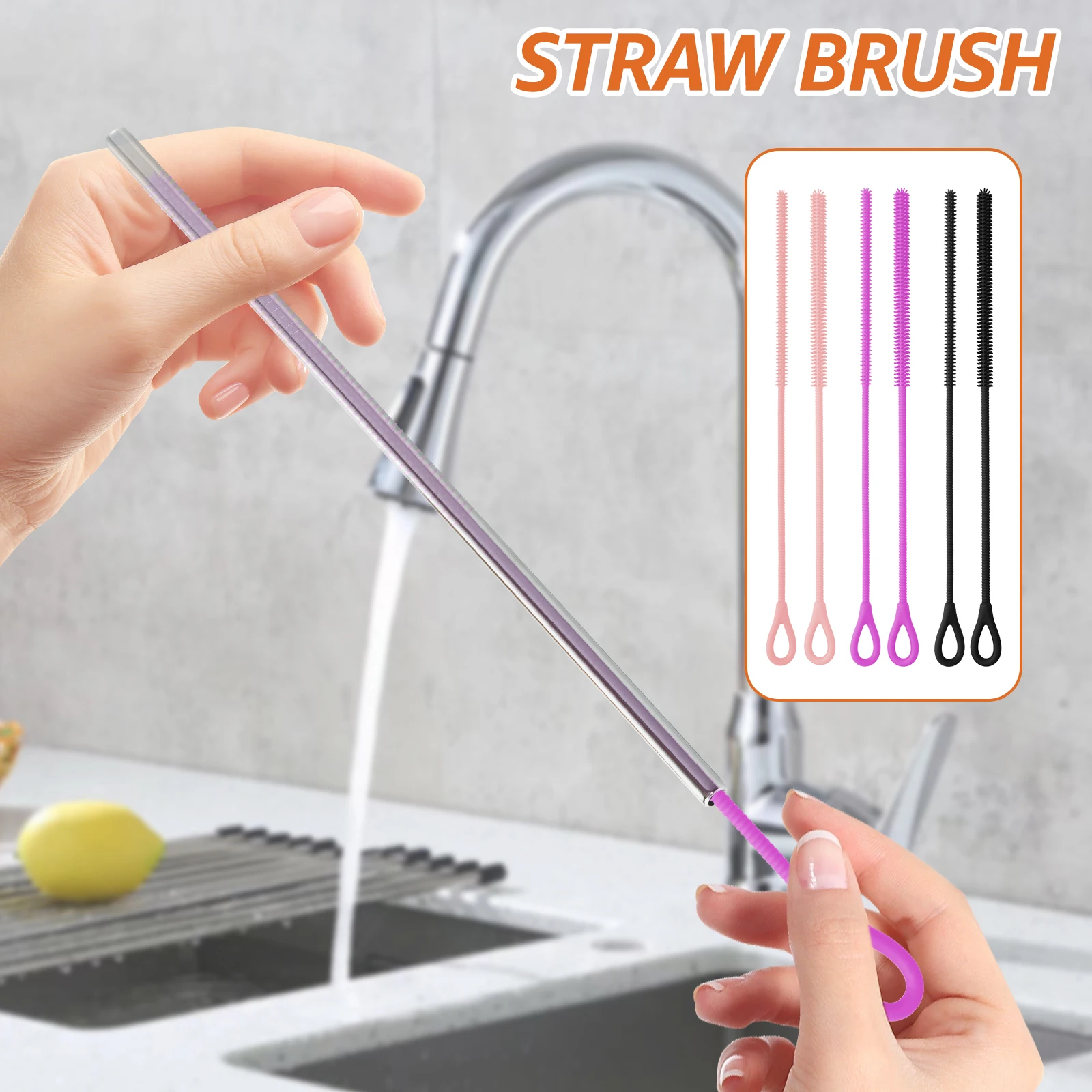2 Pcs 6mm and 9mm Silicone Straw Brushes Reusable Straws Deep Cleaning Brush Long Handle Pacifier Brush for Clearing Glass