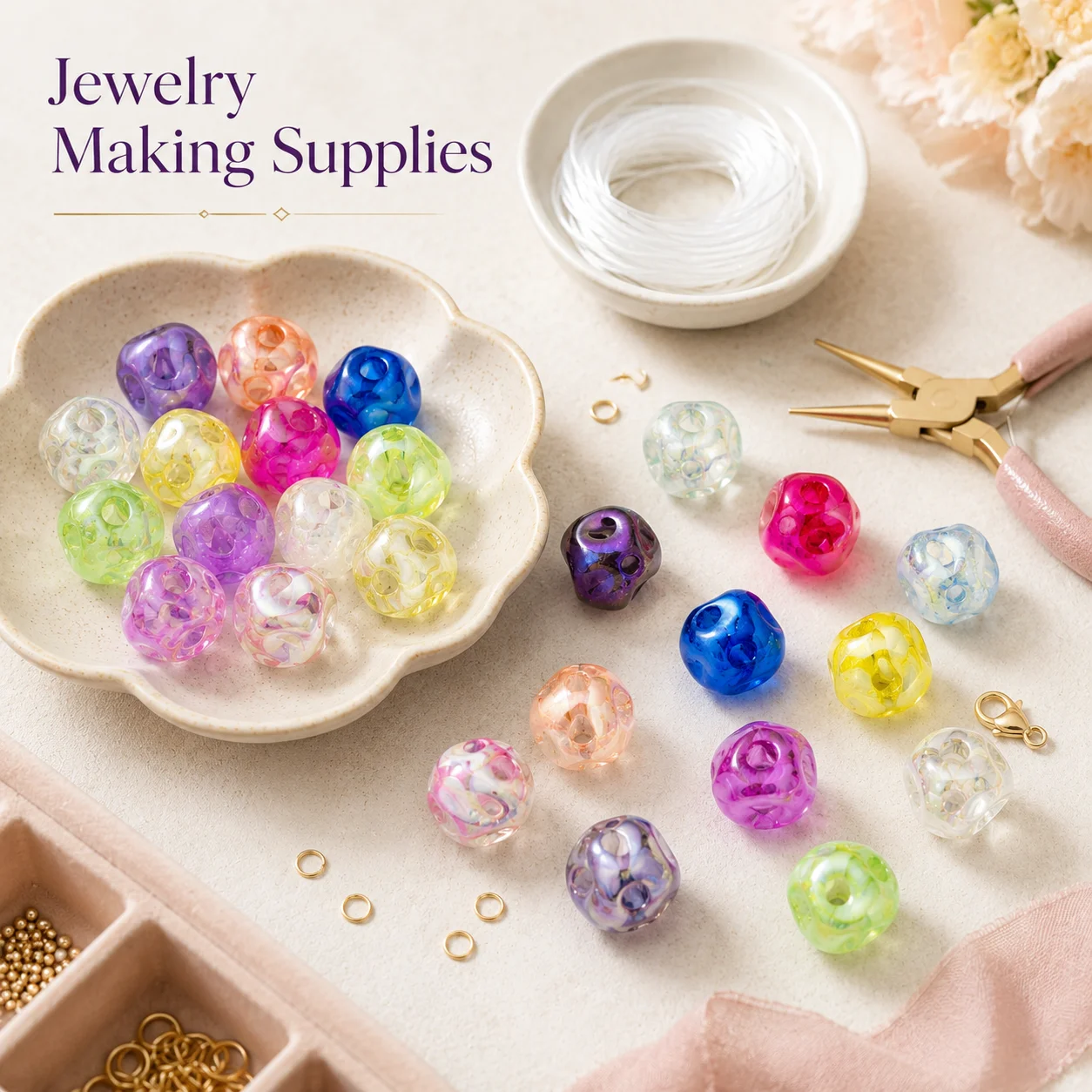 20Pcs 6 Styles Mixed Acrylic Beads Glitter AB Color Round Heart Irregular Spacer Beads For DIY Jewelry Making Bracelet Necklace