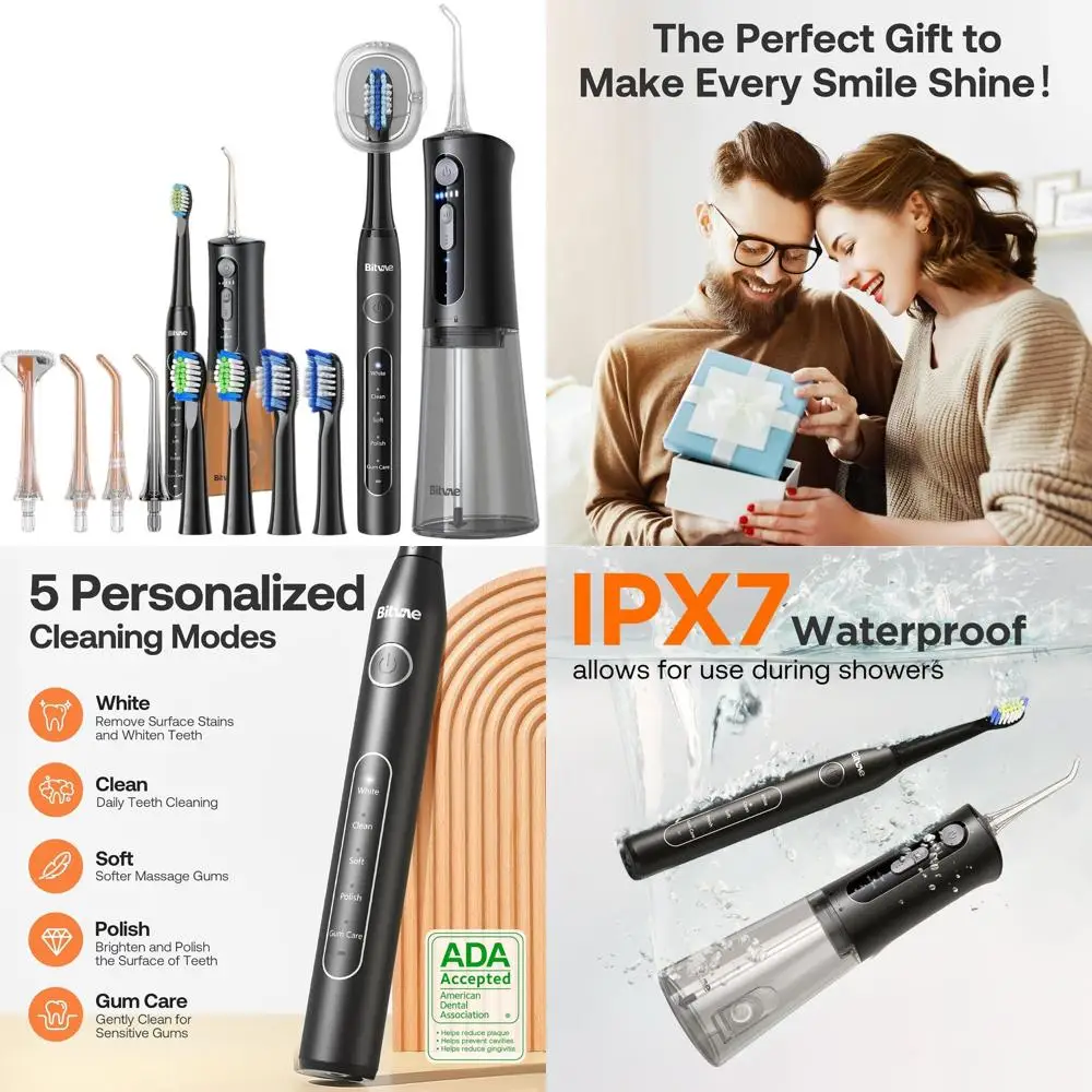 

Portable Cordless Water Flosser and 5-Mode Sonic Electric Toothbrush Set