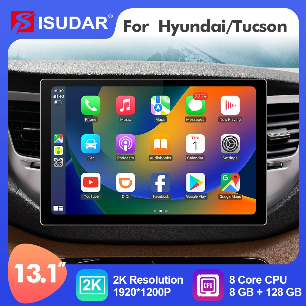 

ISUDAR 2K 13.1 Inch Android 12 Car Radio For Hyundai/Tucson 3 IX35 2015-2018 GPS Multimedia Player Stereo 4G 8 Core Carplay