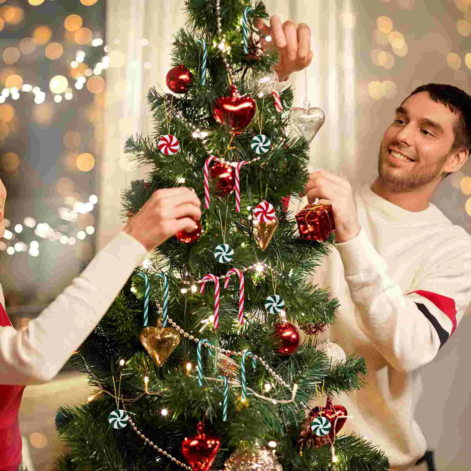 Perlengkapan dekorasi liburan dekorasi permen pesta Natal, ornamen tongkat gantung Natal