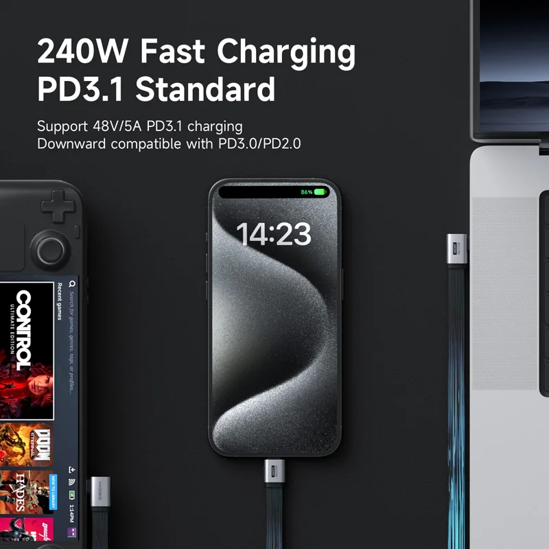 Hagibis USB C to USB C Cable Right Angle USB Type C Charger Fast Charging Cord 90 Degree PD 240W 80G for iPhone 17 External SSD
