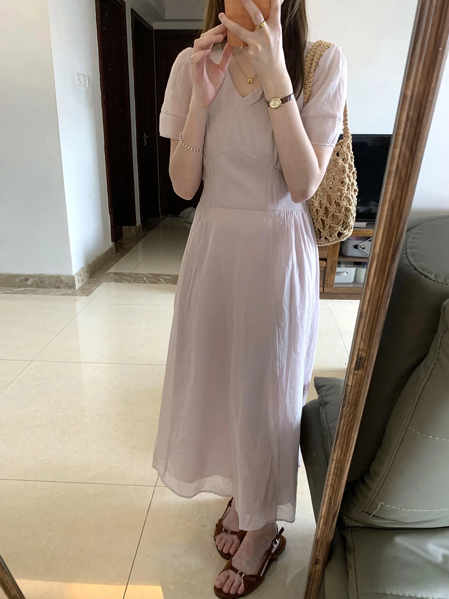 Ele Paars V-Ne Dr Dames Zomer 2025, Nieuwe Sle Sweet Hoge Taille A-lijn Dr. S Sve Slim Fit Dagelijkse kleding