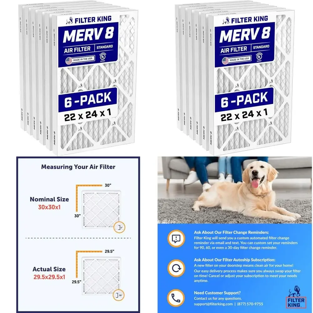 

6-Pack MERV 8 Pleated Air Filters for Dust & Allergy Control, USA Made, HVAC Compatible, Actual Size: 21.5x23.5x0.75