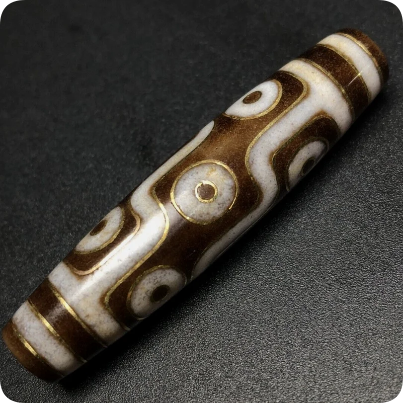 Natural agate filigree nine eyed dzi weathered old material 14 * 58mm