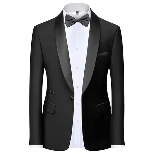 Blazer para hombre Chaqueta de traje ajustada Chaqueta de traje formal de boda con cuello tipo chal de terciopelo con 1 botón