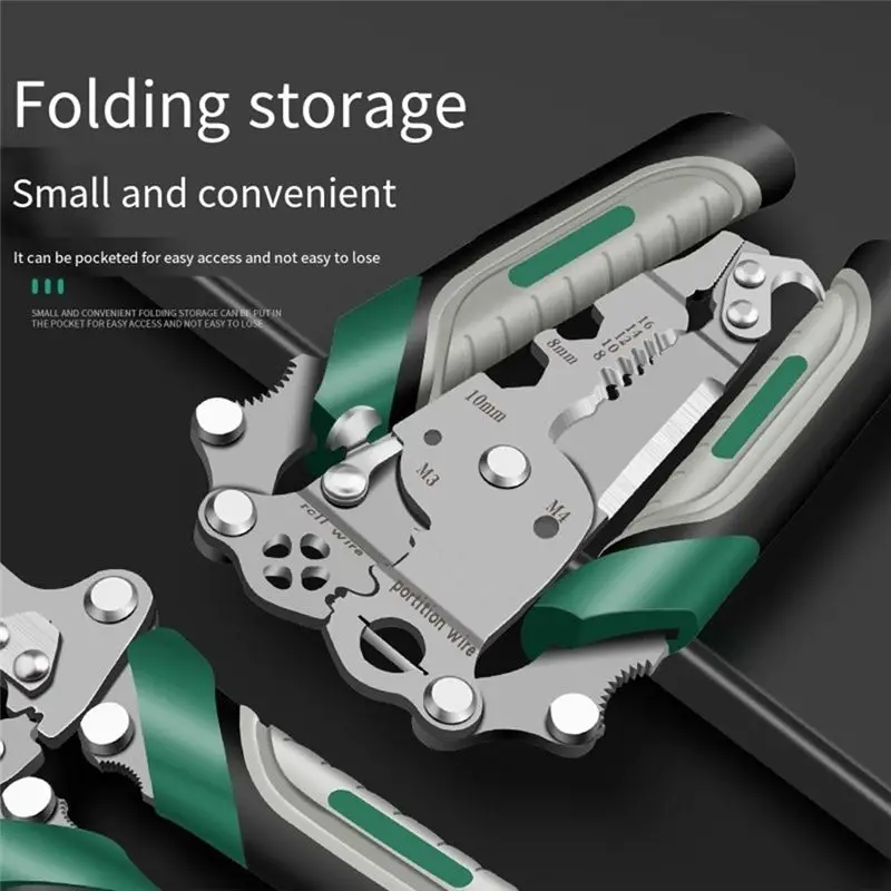 A60Z18 In 1 Foldable Wire Stripper,Foldable Crimper And Stripper, Multifunctional Wire Stripper Crimper Cable Cutter Pliersmay