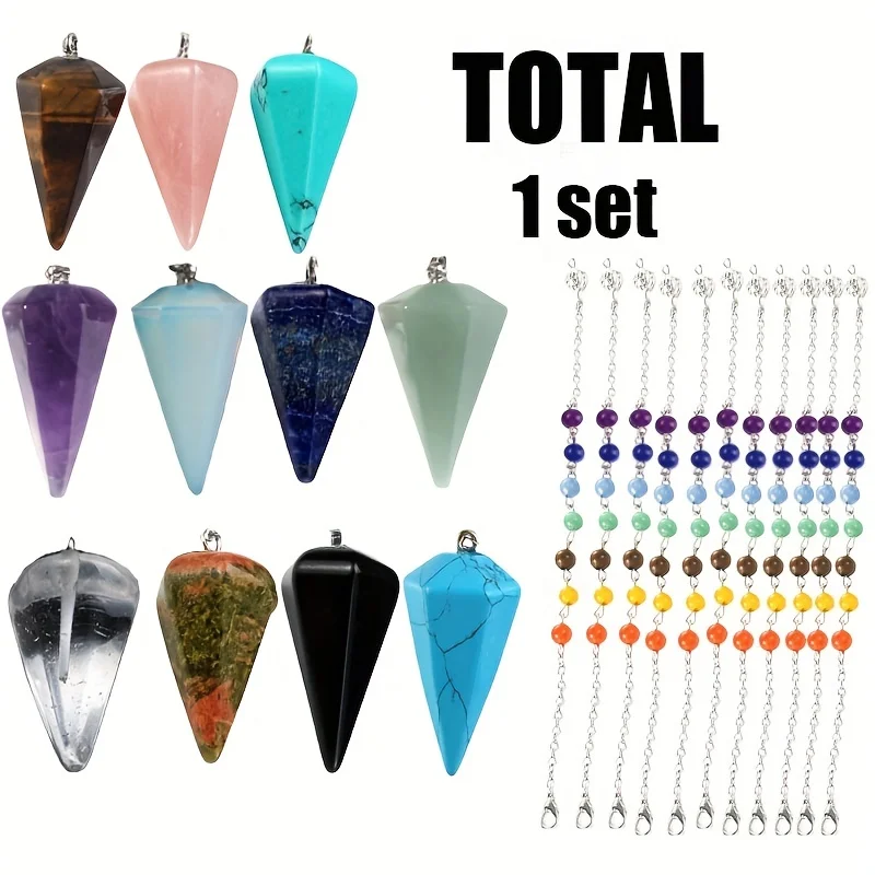 1set Natural Quartz Colored Spiritual Pendant Hexagonal Spiritual Healing Cone Spiritual Divination Crystal Cone Jewelry Gift