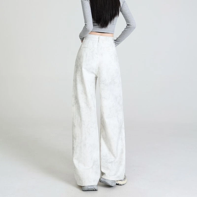FINEWORDS High Waist Vintage White Baggy Jeans Women Korean Streetwear Wide Leg Jeans Easymatch Full Length Casual Jeans