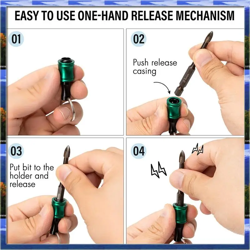AS59 -Bit Holder Keychain,4 Sets Of 12PCS 1/4 Drill Bit Holder, Easy Release And Quick Change Bit Holder