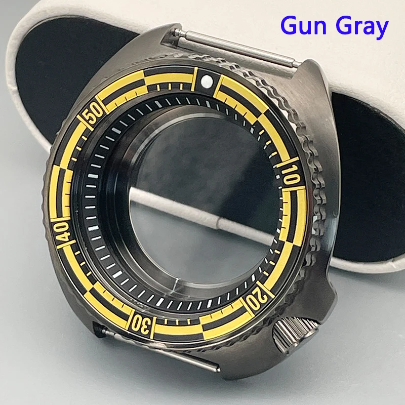 44mm Turtle Abalone Diving Men‘s Watch Case Gun Gray Sapphire Glass Fit NH35 NH36 7S26 4R/6R Movement 6105 6309 Diver Case