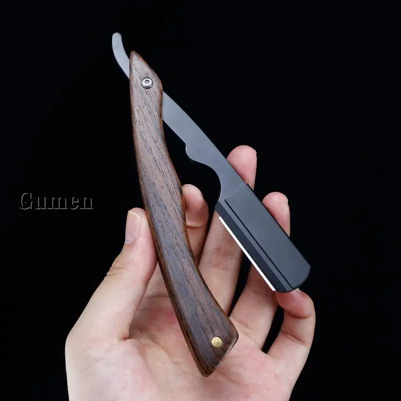 Pro Barber Haircut Beard Eyebrow Armpit Hair Razor Women Men's Replaceable Blade Shaver Salon Manual Sandalwood Handle Knife