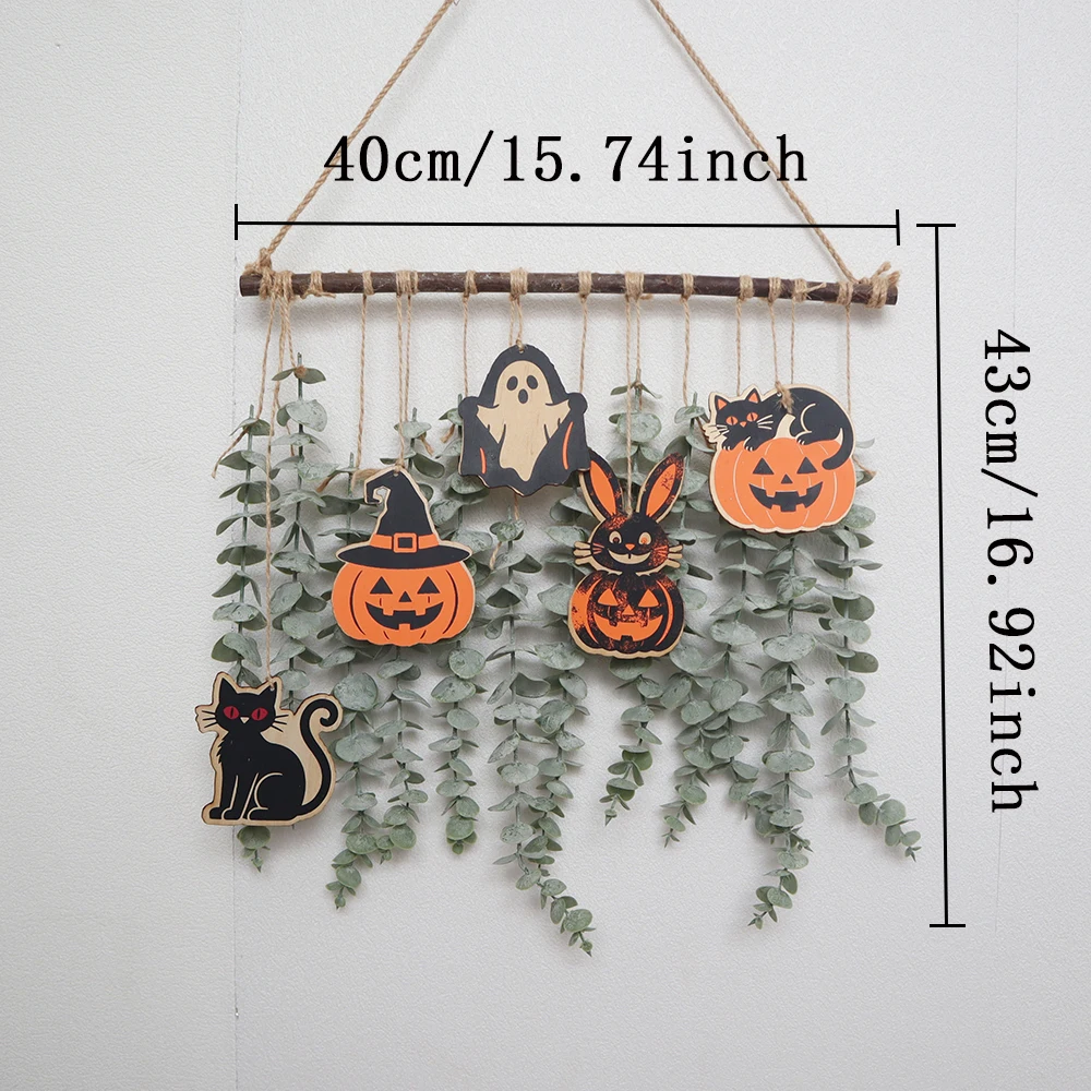 Artificial Halloween Eucalyptus Leaves Wall Hanging Living Room Decoration Pumpkin Rabbit Style Hanging Accessories Scene Layout