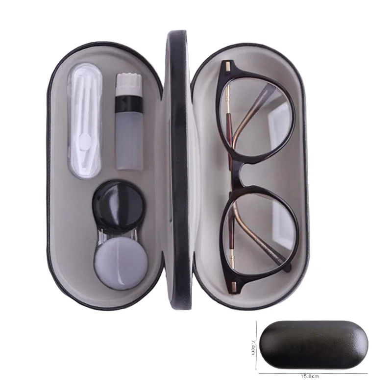 

Built-In Mirror Reading glasses Box Dual-use Leather Double Layer Glasses Case Contact Lenses Cases Hard Frame Eyeglass Boxes