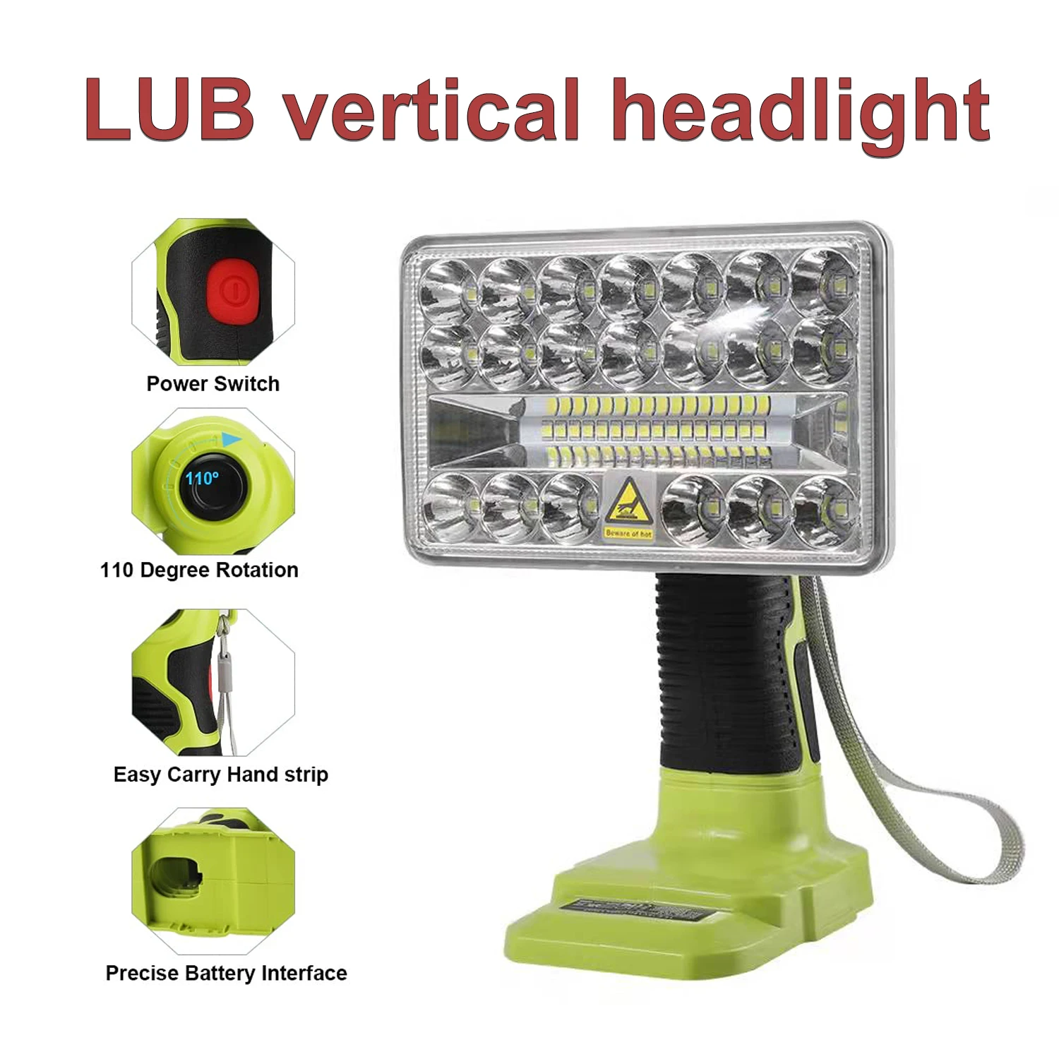 LUB Floodlight Compatible with Ryobi 18V Battery, 40W 1800LM-4200LM Cordless LED Work Light Spotlight 18v 110 Degree Pivoting