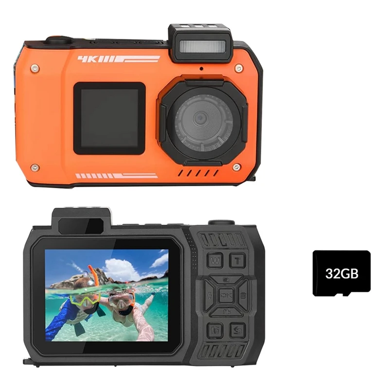 4K Underwater Camera 33 FT Waterproof Camera With Dual Screens Selfie 48MP Autofocus Digital Camera For Snorkeling