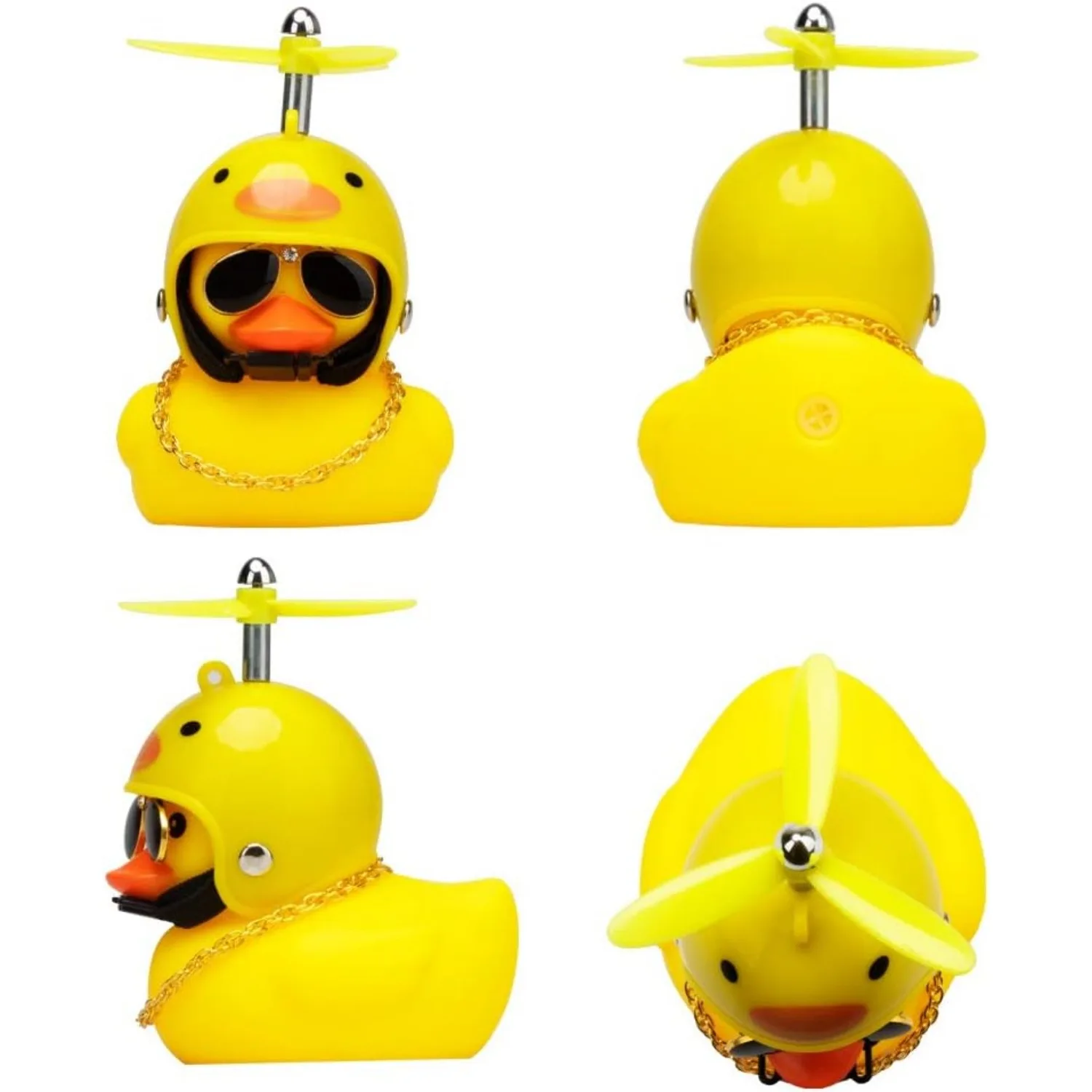 Rubber Duck Bicycber  Car Ornaments Yellow Duck Dashboard Decorations Squeeze Duck Bicycle  Horns with Propeller Helmet Straps