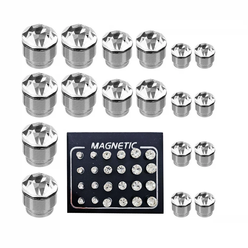 24Pcs/Set Crystal Rhinestone Magnet Earring Puck Women Mens Magnetic Fake No Piercing Clip Earring Jewelry Making Accessories