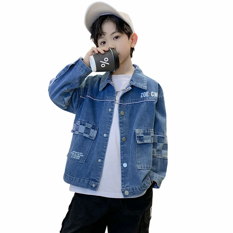 

School Boys Fashion Denim Jacket With Pocket Korean Style Kids Cool Streetwear Outfit Children New Spring Autumn Clothing 5-14Y