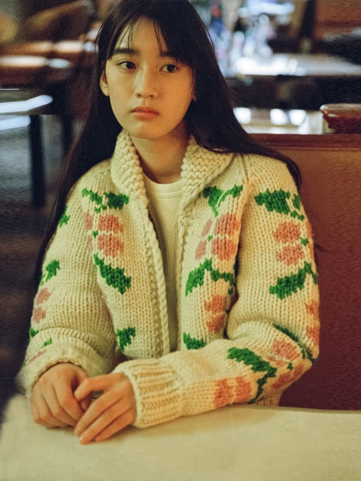 

Women's Knitted Woolen Cardigan Sweater Zipper Loose Warm Spring New Sle Egg Flower Pattern Long Sve Korean Sle
