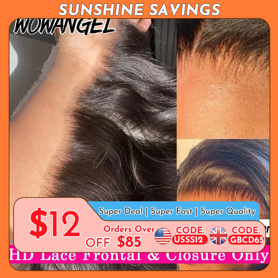 Wow Angel 13x4 13x6 HD Lace Frontal Only Melt Skins Brazilian Straight Human Hair 5x5 6x6 HD Lace Closure Pre Plucked Free Part