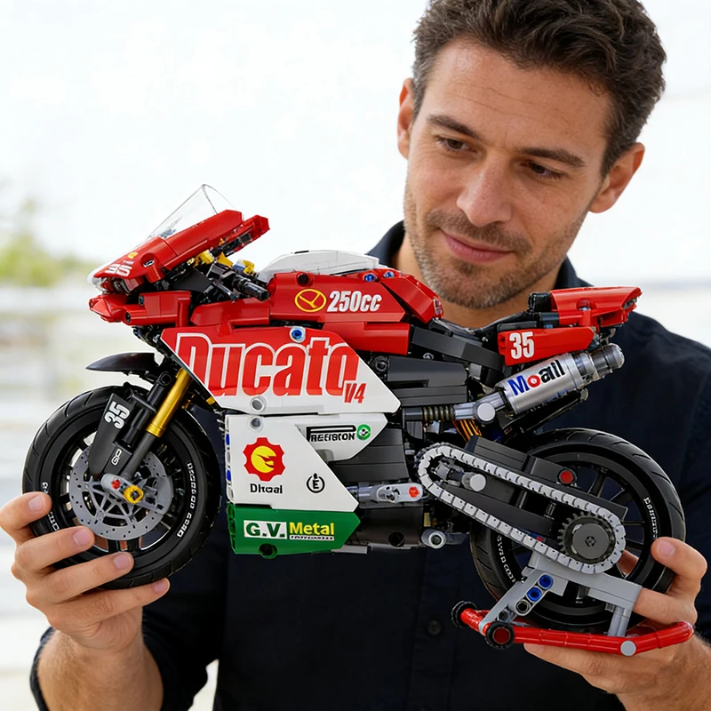 

Набор строительных блоков для гоночного мотоцикла V4, 900 деталей, модель супербайка с подставкой, развивающие STEM-игрушки для подростков, подарки для мальчиков и девочек