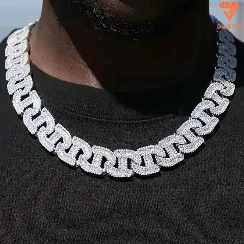 

17mm Necklace Moissanite 925 Silver Hip Hop Iced Out VVS Moissanite Diamond Baguette Cuban Link Chain