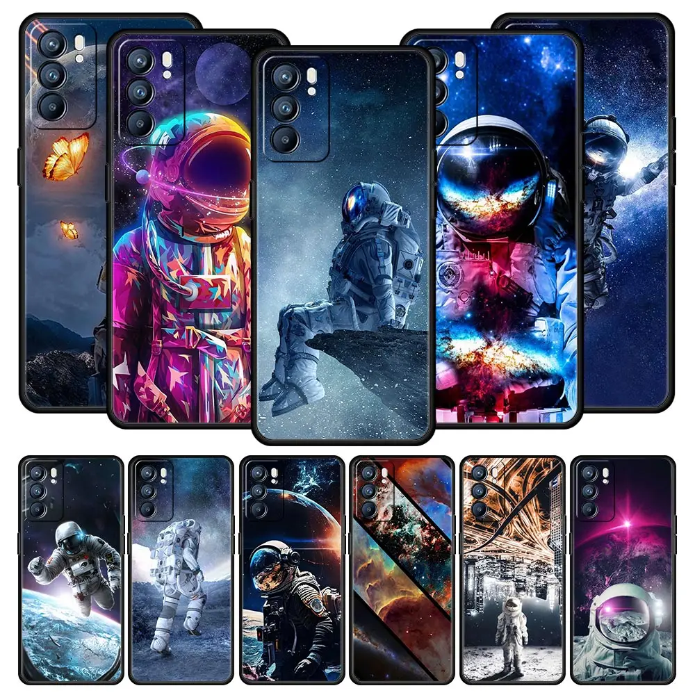 Cute Astronaut Moon Phone Case For OPPO Find X5 A54 A53 A52 A9 2020 A16 A15 A95 A76 A74 A12 Reno7 SE Reno6 Pro Plus 5G Cover