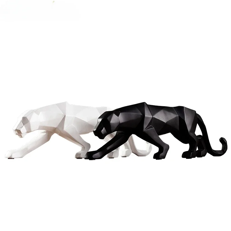 Estatua de pantera de gran tamaño, estatuilla de Animal, escultura de leopardo de resina de estilo geométrico abstracto, artesanías de decoración de escritorio para el hogar y la Oficina