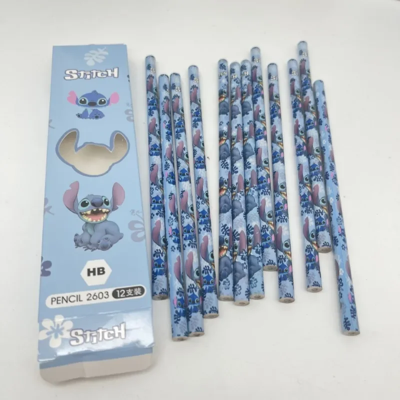 12 pezzi Disney Stitch Matita Cartoon Anime Studenti carini Cancelleria Matita da disegno Forniture per studenti di moda Ragazzi Ragazza Regalo di festa