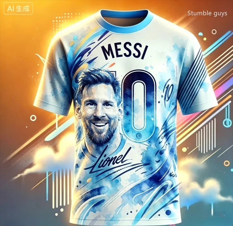 Summer Casual Men Messi Pattern Football T-shirt Short Sleeve Sports Jersey Kids Boys Tee Outdoor Running Training
