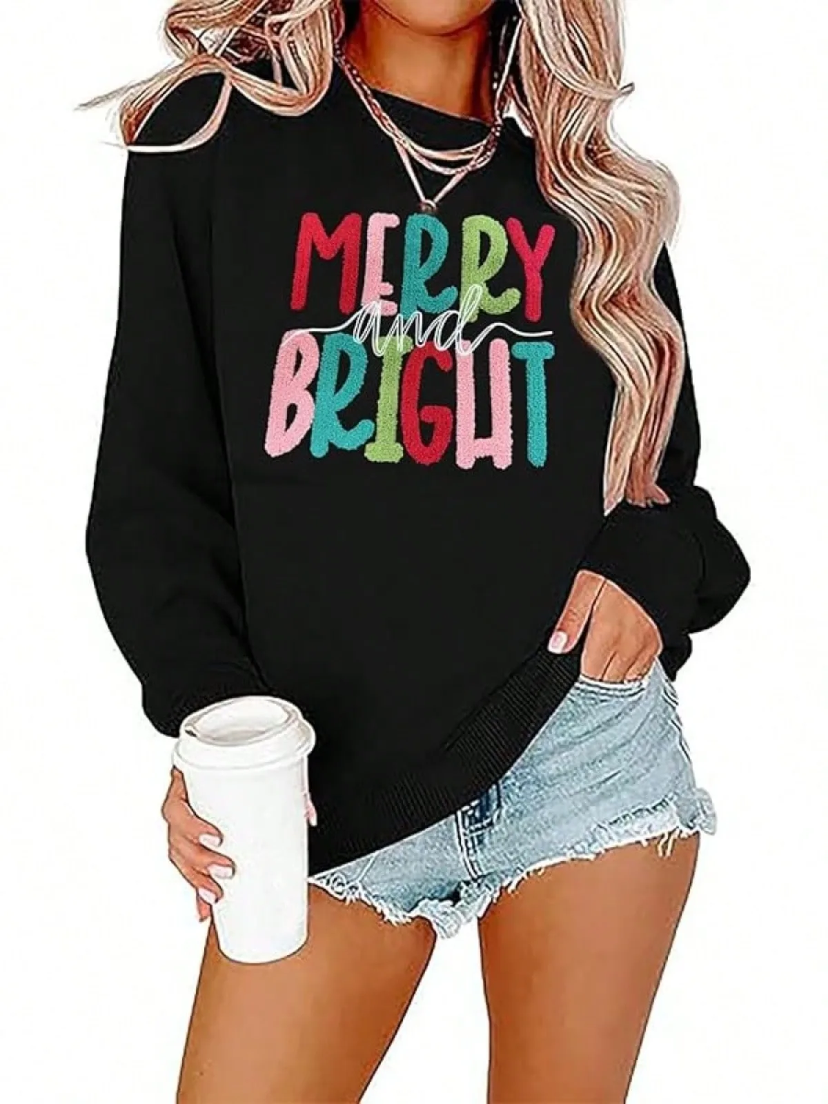 بلوزات عيد الميلاد النسائية عيد ميلاد سعيد ومشرق البلوز الأعلى مزيج القطن رسالة مطبوعة الزي للجنسين النساء والرجال #4