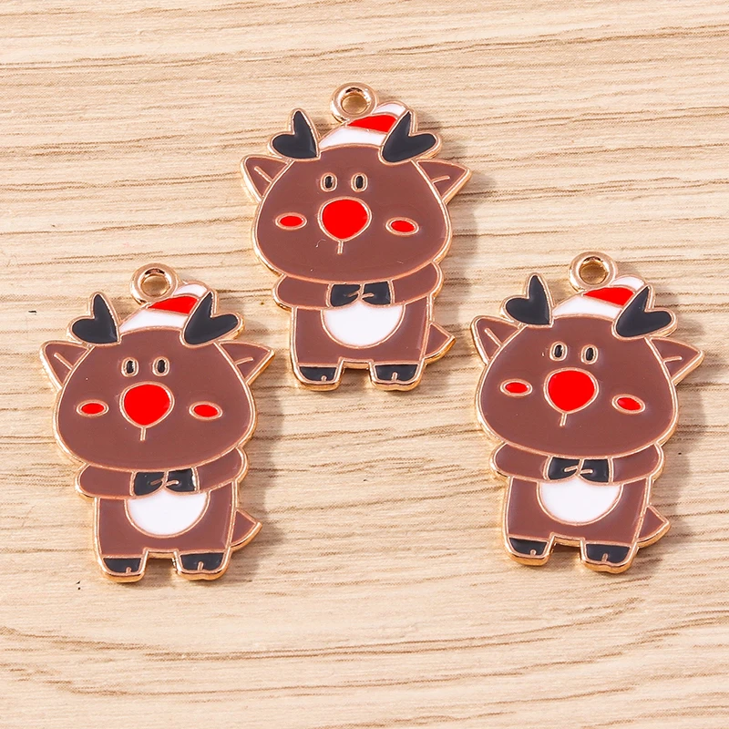 10 Stück Cartoon-Tieranhänger aus Emaille, Weihnachts-Hirsch-Elch-Anhänger für Schmuckherstellung, Ohrringe, Halsketten, DIY-Bastelarbeiten, Geschenk – Detail 3