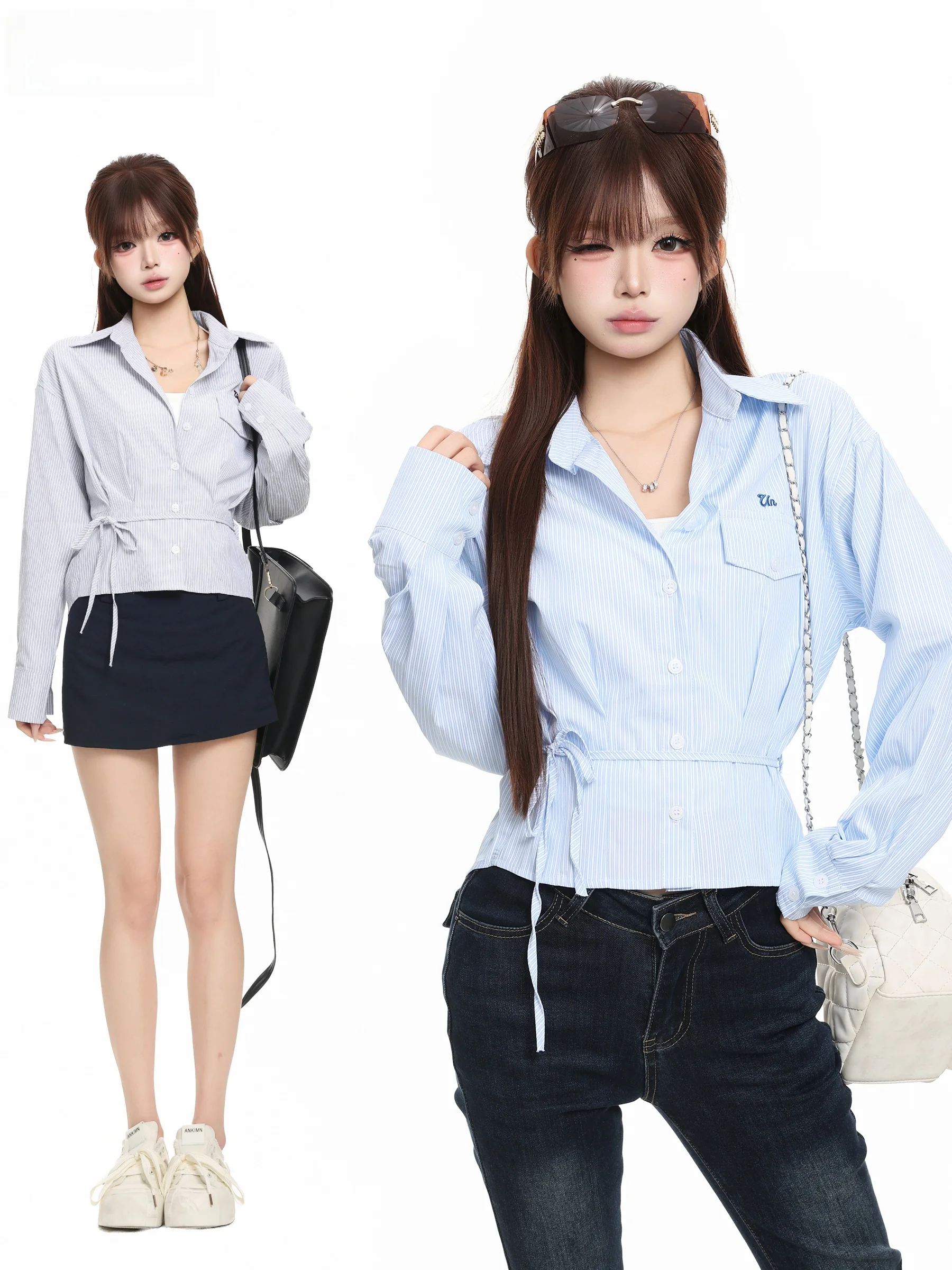 Slim Fit Striped Long Sleeve Shirt Women's Casual Style Korean Design Spring Autumn Fashion Bell Girl Top BASTERDS
