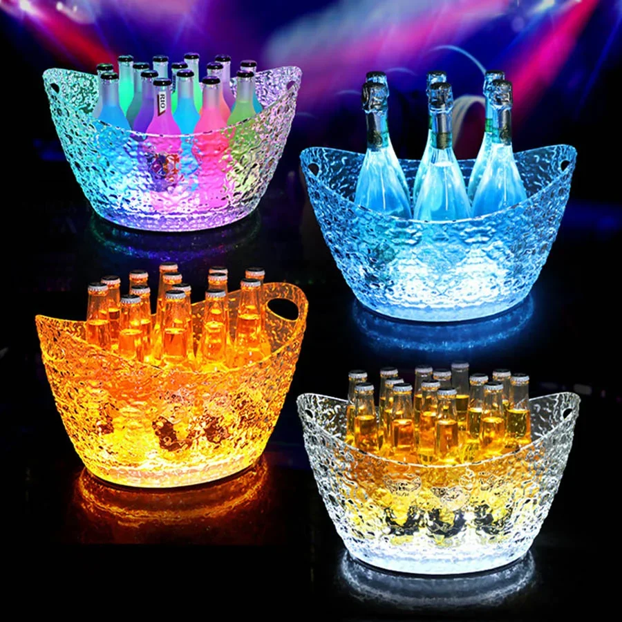 Bar KTV Champagne Bucket Plastic Cocktail Wine Cooler Rechargeable Nightclub LED Ice Bucket Glowing Beer Beverage Cooler Holder