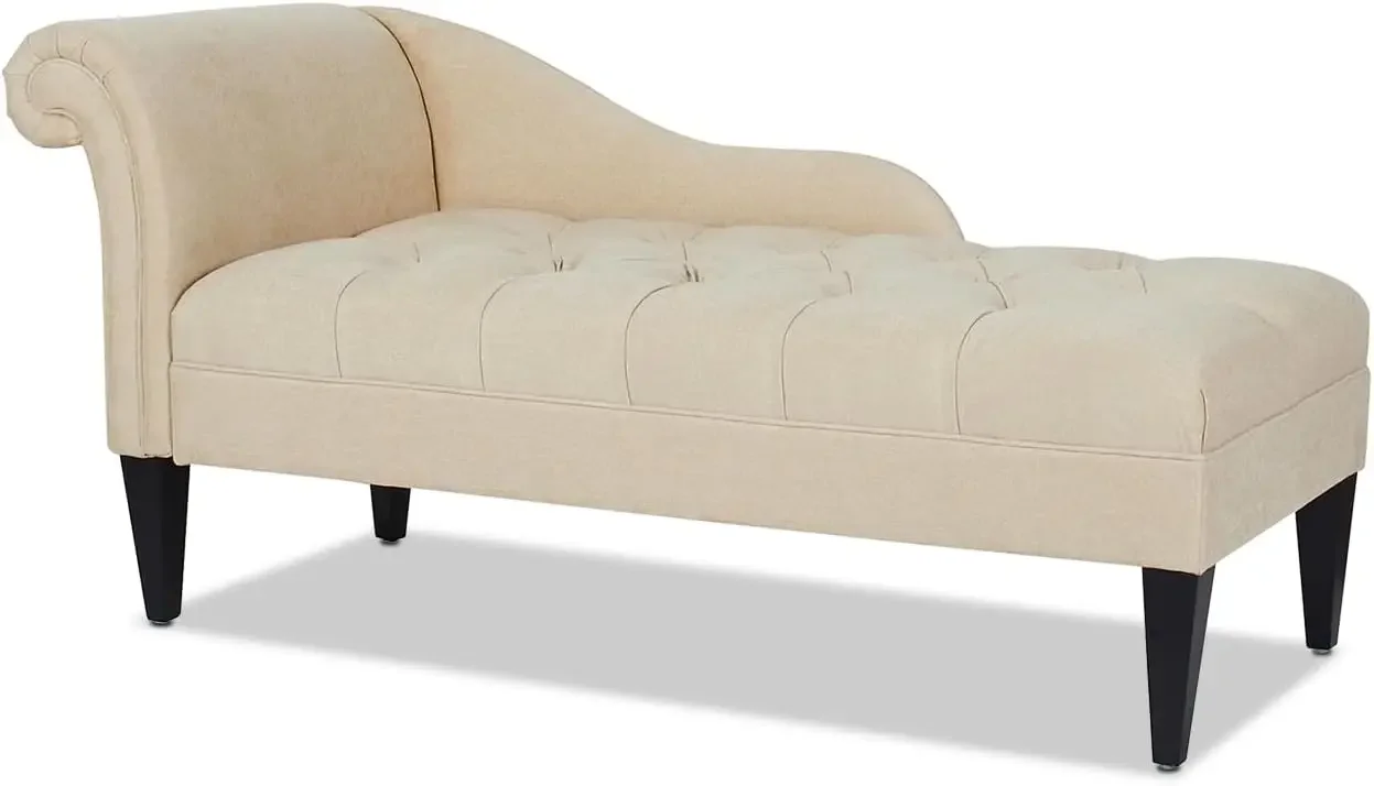 

Tufted Roll Arm Chaise Lounge, Beige Chenille for Living Room Bedroom