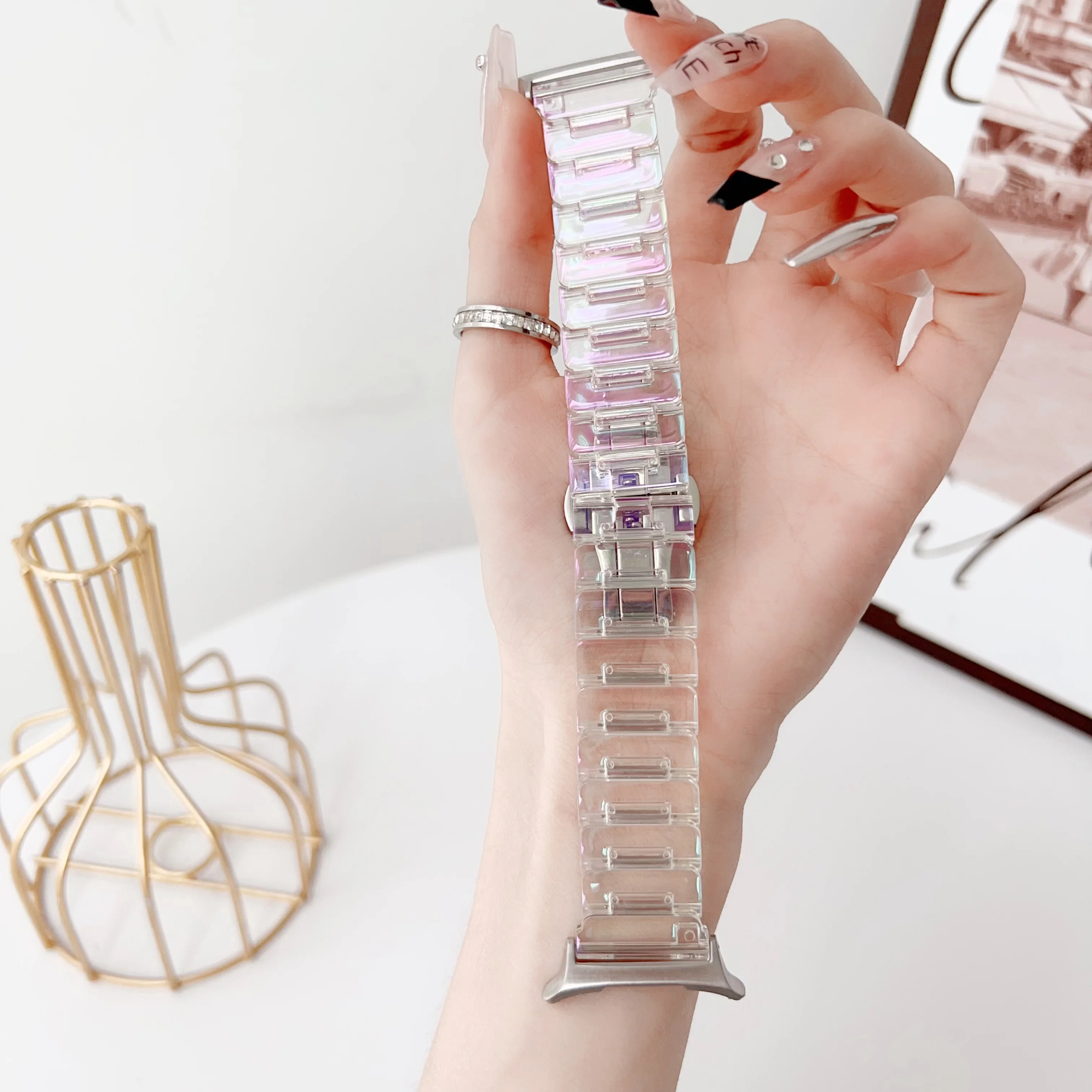 حزام راتنج شفاف للنساء ، شريط ساعة شفاف ، حزام إبزيم للسيدات ، سامسونج جالاكسي 7 الترا ، 47 top