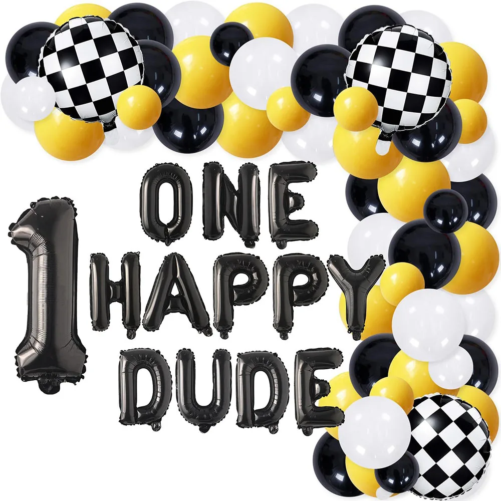 81 قطعة من زينة حفلات أعياد الميلاد الأولى من Happy Dude، مجموعة قوس بالونات Happy Dude باللون الأصفر والأسود مناسبة لمستلزمات حفلات أعياد الميلاد الأولى لتزيين حفلات أعياد الميلاد الإبداعية مناسبة للفتيات والفتيان