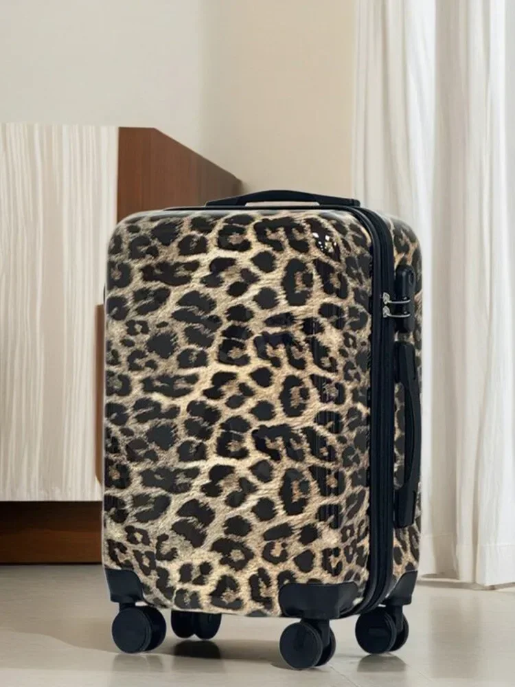 Equipaje para mujer con estampado de leopardo de 20 pulgadas - Silencio 360 °   Maleta con ruedas giratorias, equipaje de mano con patrón de animales feroz para