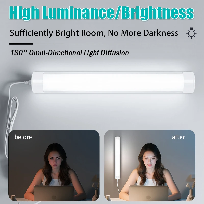 LED Light Tube Direct Plug-in Light Tube 110V 220V LED Lamp Tube Desk Work Study Shop Garage Warehouse Kitchen Cabinet Lighting