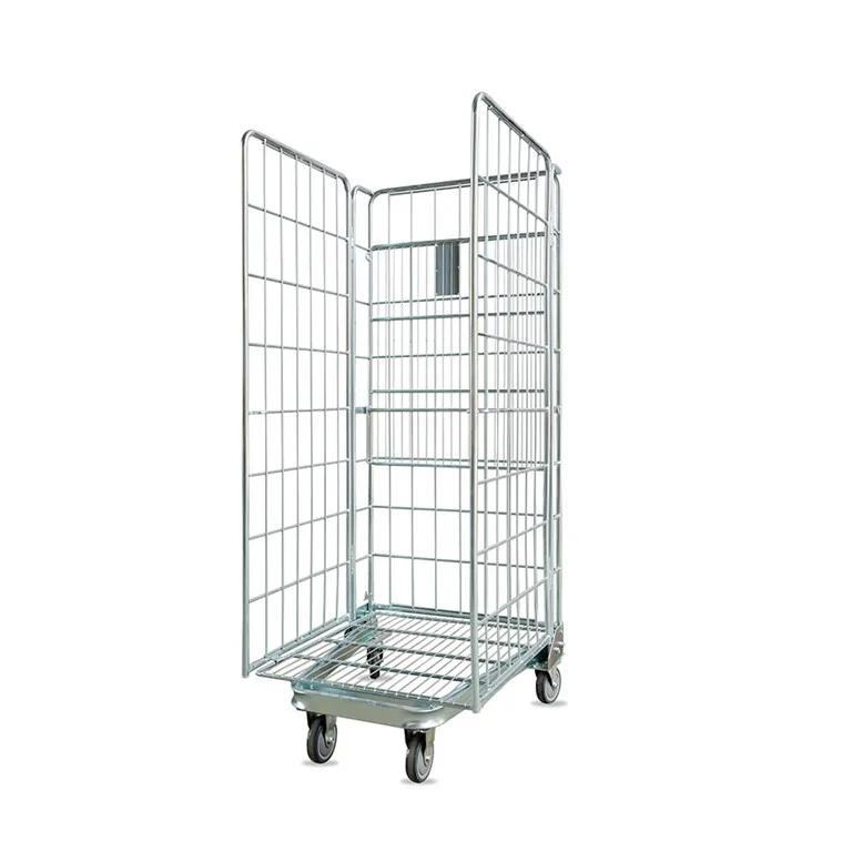 Industrial folding foldable 4-sided storage wire rolling laundry cart with wheeled cargo and storage equipment