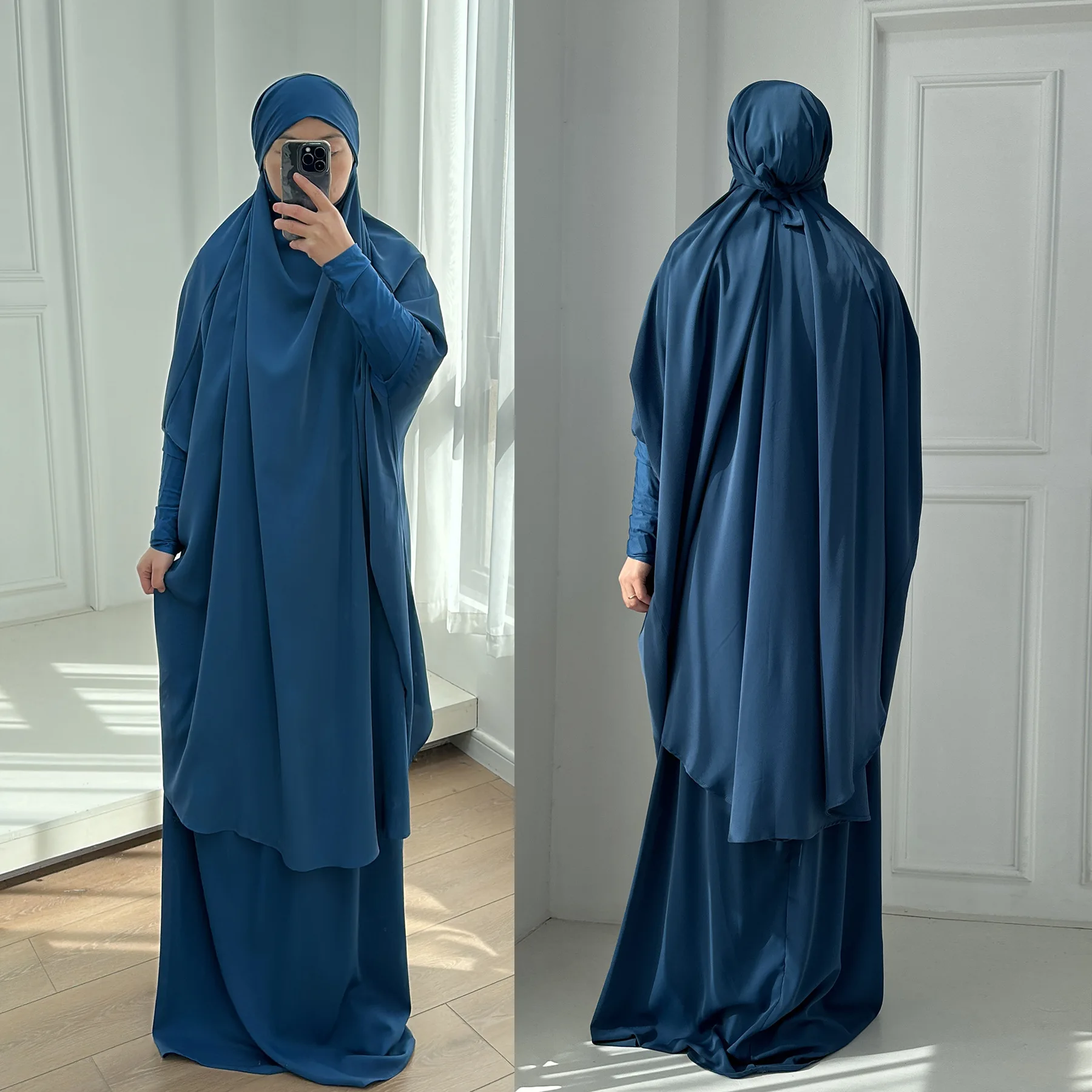 

Ид с капюшоном Абая женский комплект из 2 предметов молитвенная одежда топы юбка костюм исламская одежда Рамадан Химар кафтан платье Джеллаба Джалабия