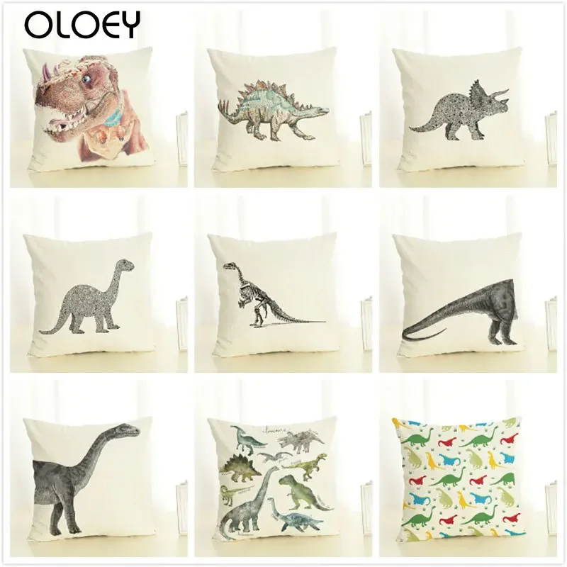 

Cushion Cover 45x45cm Dinosaur Pillow Cases Home Decor Animals Tyrannosaurus Rex Printing Cotton Linen Pillowcases